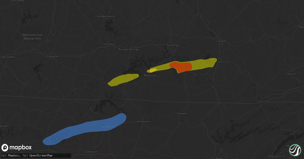 Hail map in Monticello, KY on September 24, 2024