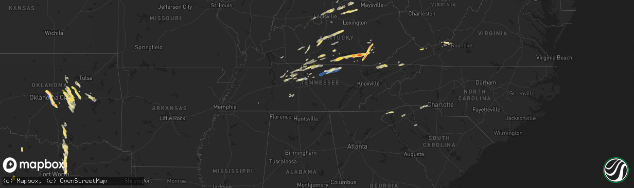 Hail map in Tennessee on September 24, 2024