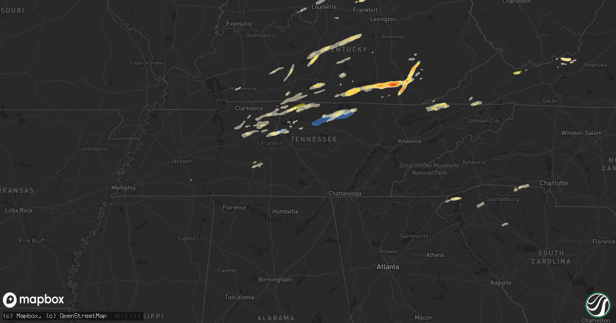 Hail map in Tennessee on September 24, 2024