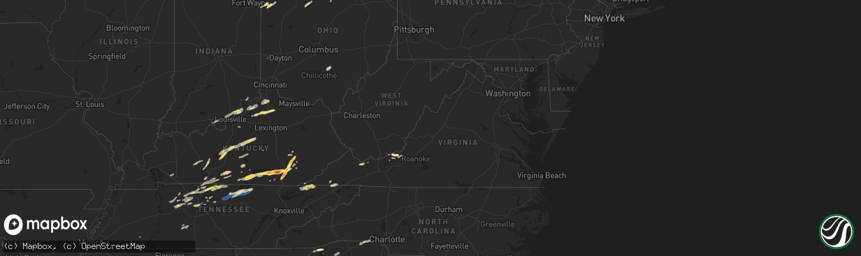 Hail map in Virginia on September 24, 2024