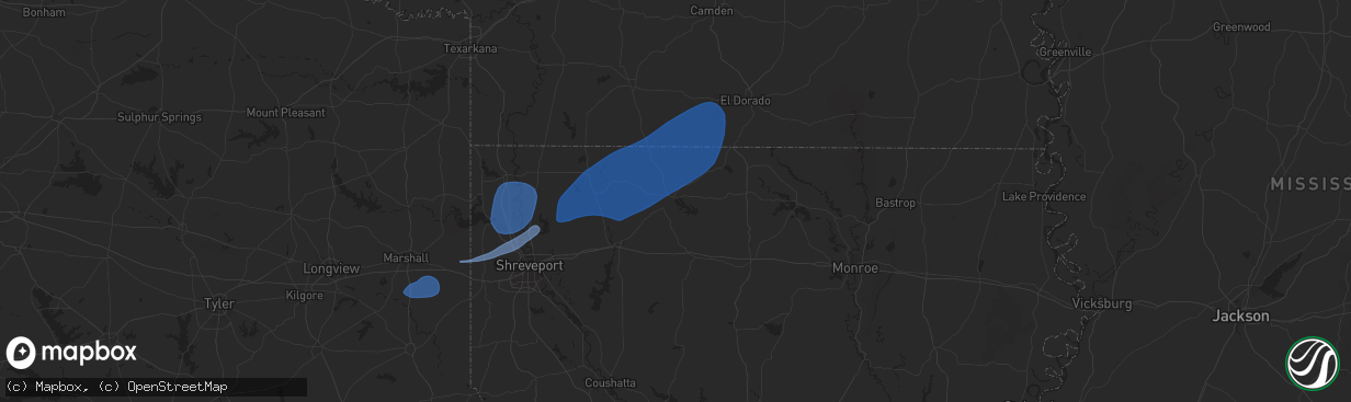 Hail map in Homer, LA on September 24, 2025