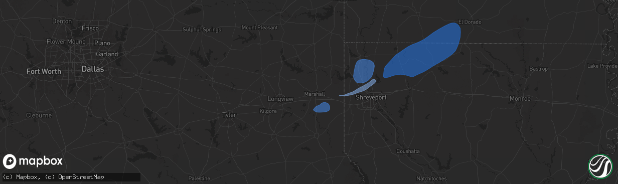 Hail map in Marshall, TX on September 24, 2025