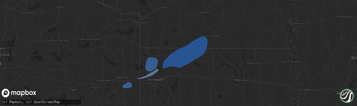 Hail map in Shongaloo, LA on September 24, 2025