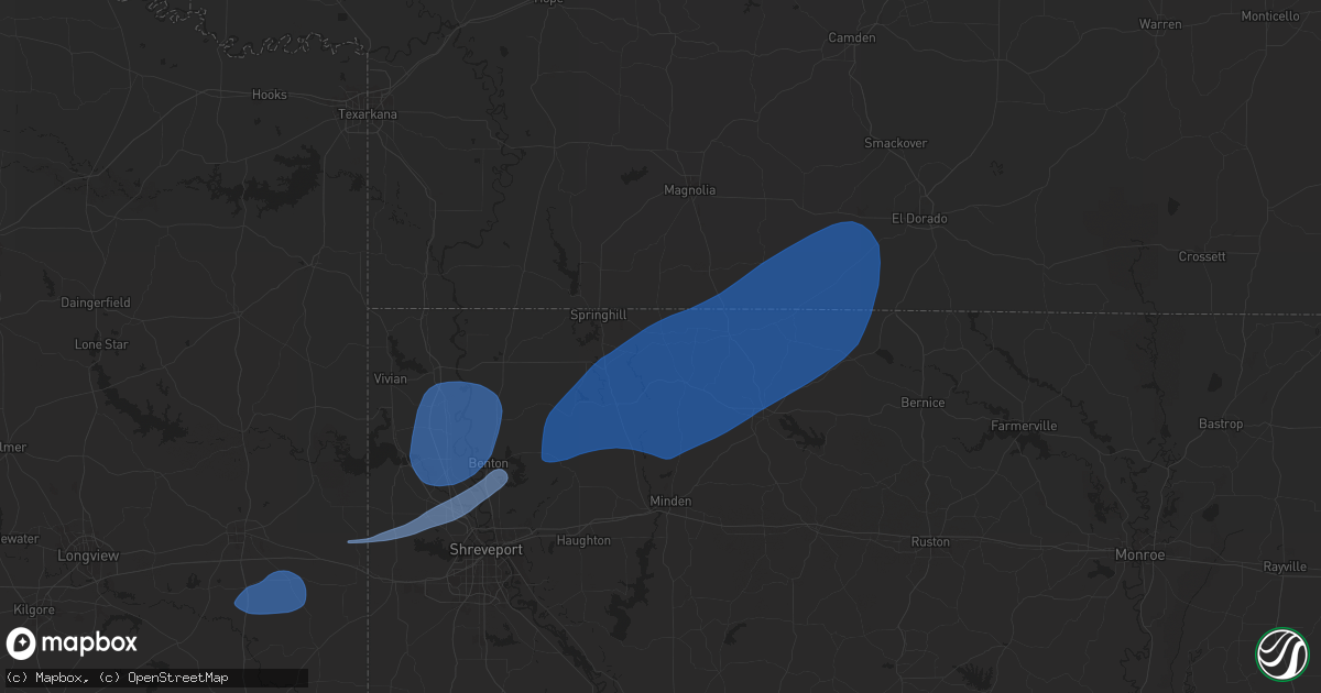 Hail map in Shongaloo, LA on September 24, 2025