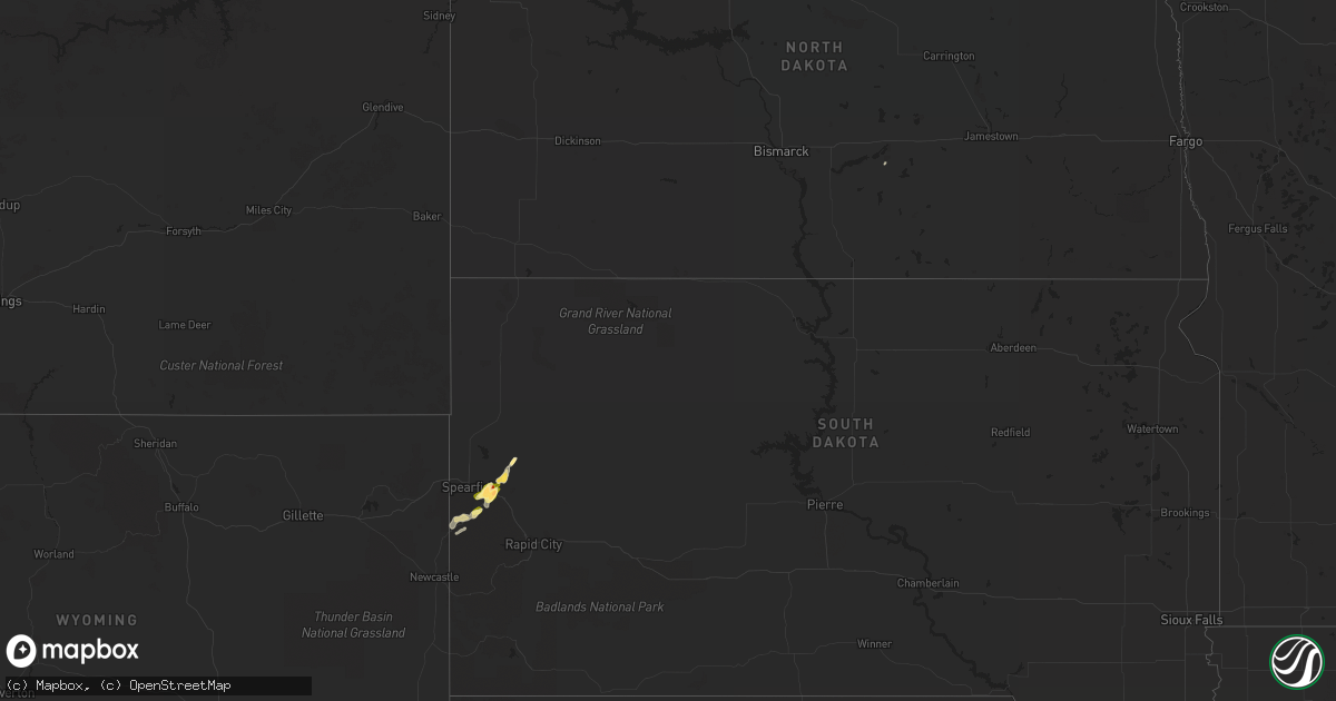 Hail map in South Dakota on September 25, 2013