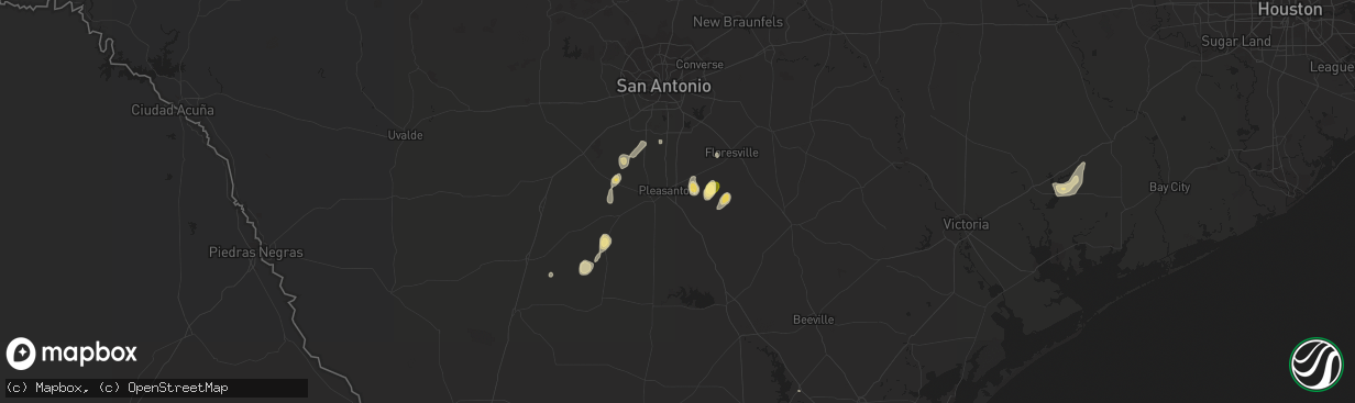 Hail map in Pleasanton, TX on September 25, 2015