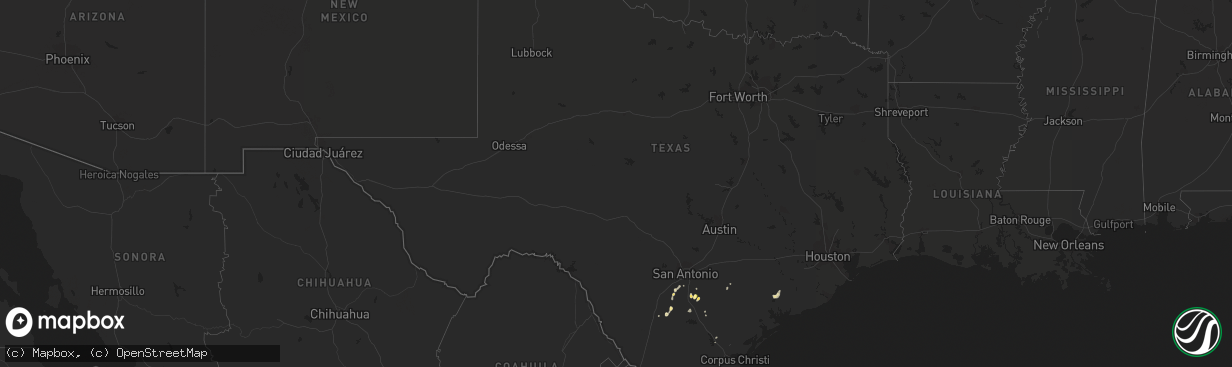 Hail map in Texas on September 25, 2015