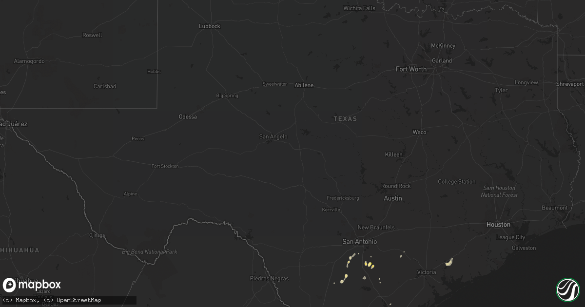 Hail map in Texas on September 25, 2015