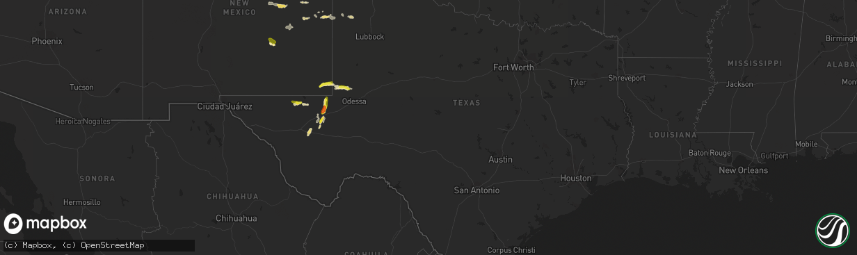 Hail map in Texas on September 25, 2017