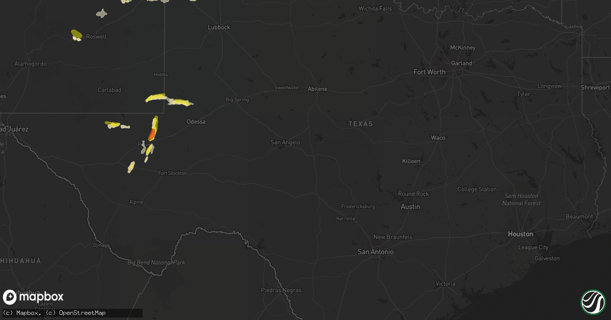 Hail map in Texas on September 25, 2017