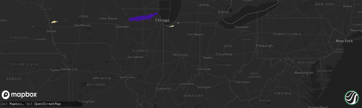 Hail map in Indiana on September 25, 2018