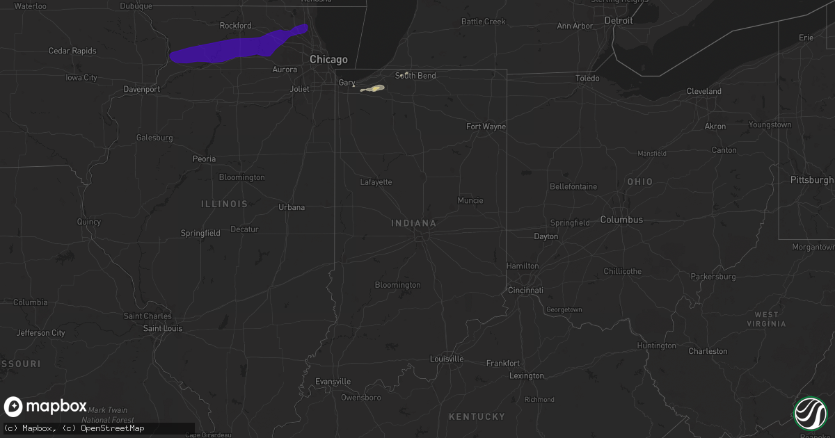 Hail map in Indiana on September 25, 2018