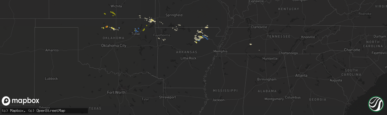 Hail map in Arkansas on September 25, 2019