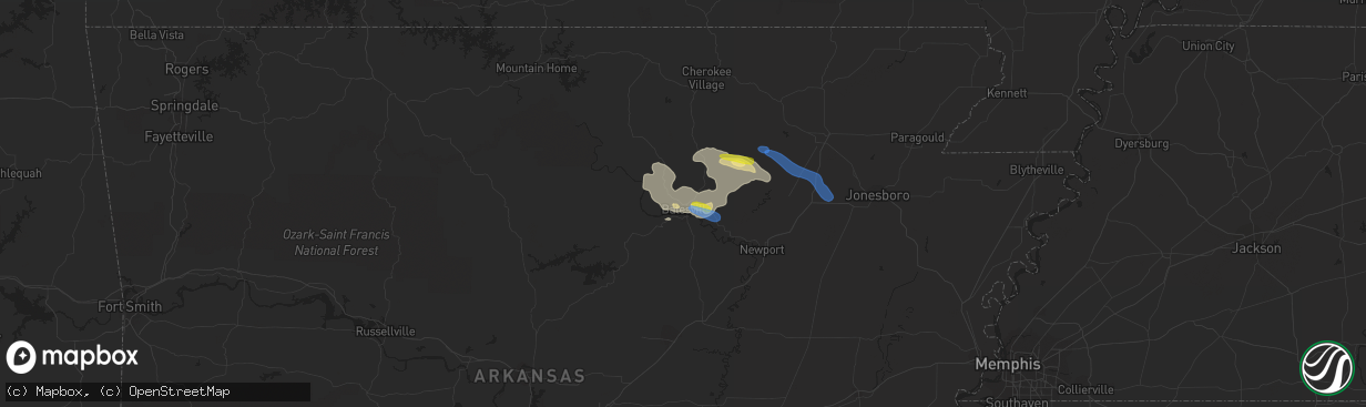 Hail map in Batesville, AR on September 25, 2019