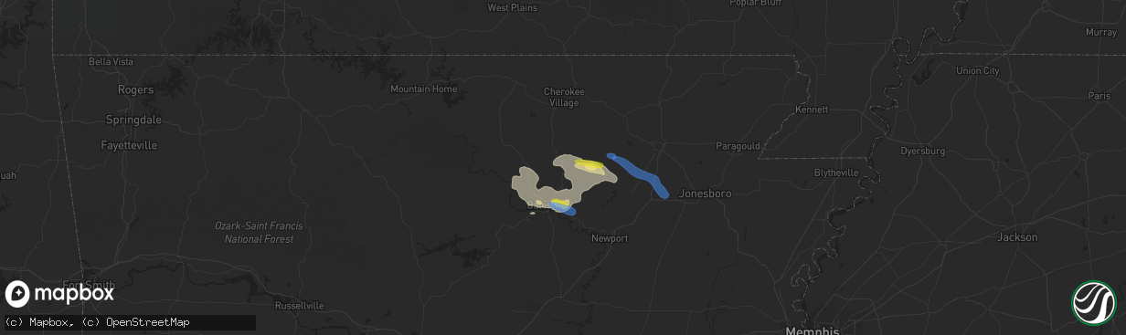 Hail map in Cave City, AR on September 25, 2019