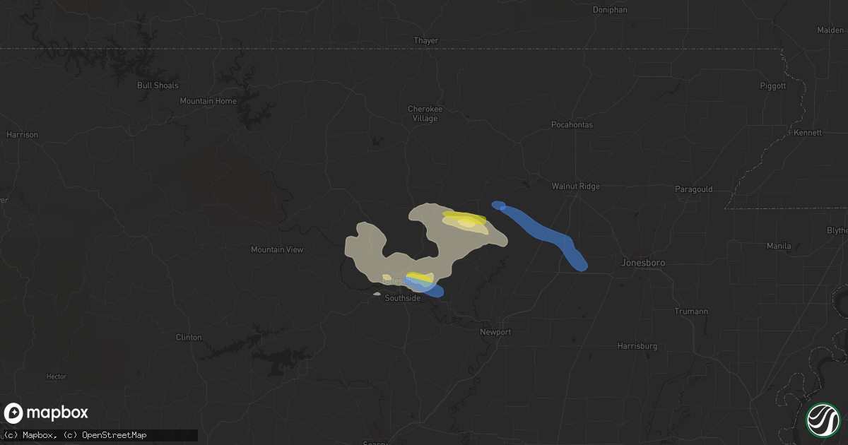 Hail map in Cave City, AR on September 25, 2019