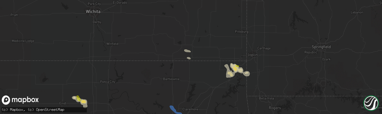 Hail map in Coffeyville, KS on September 25, 2019