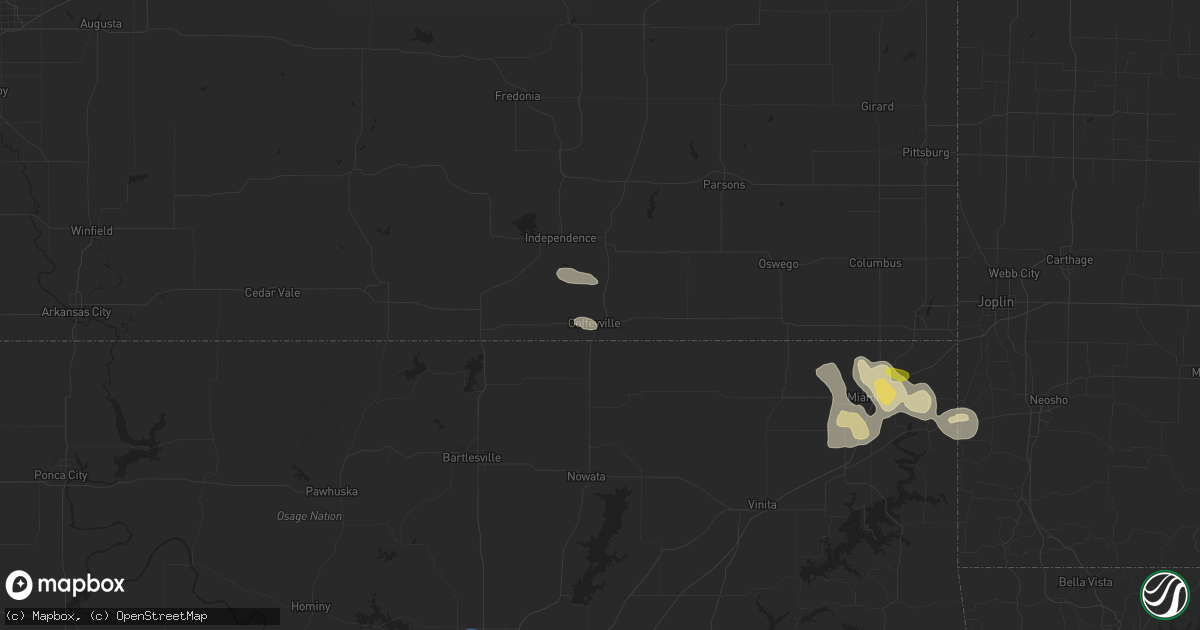 Hail map in Coffeyville, KS on September 25, 2019