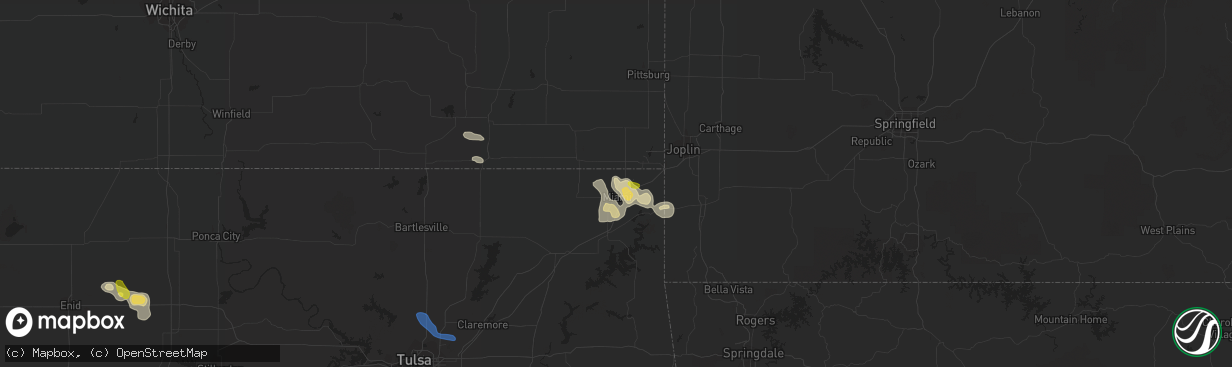 Hail map in Commerce, OK on September 25, 2019