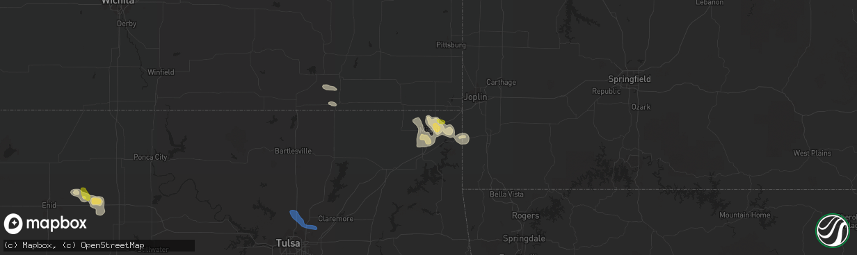 Hail map in Miami, OK on September 25, 2019