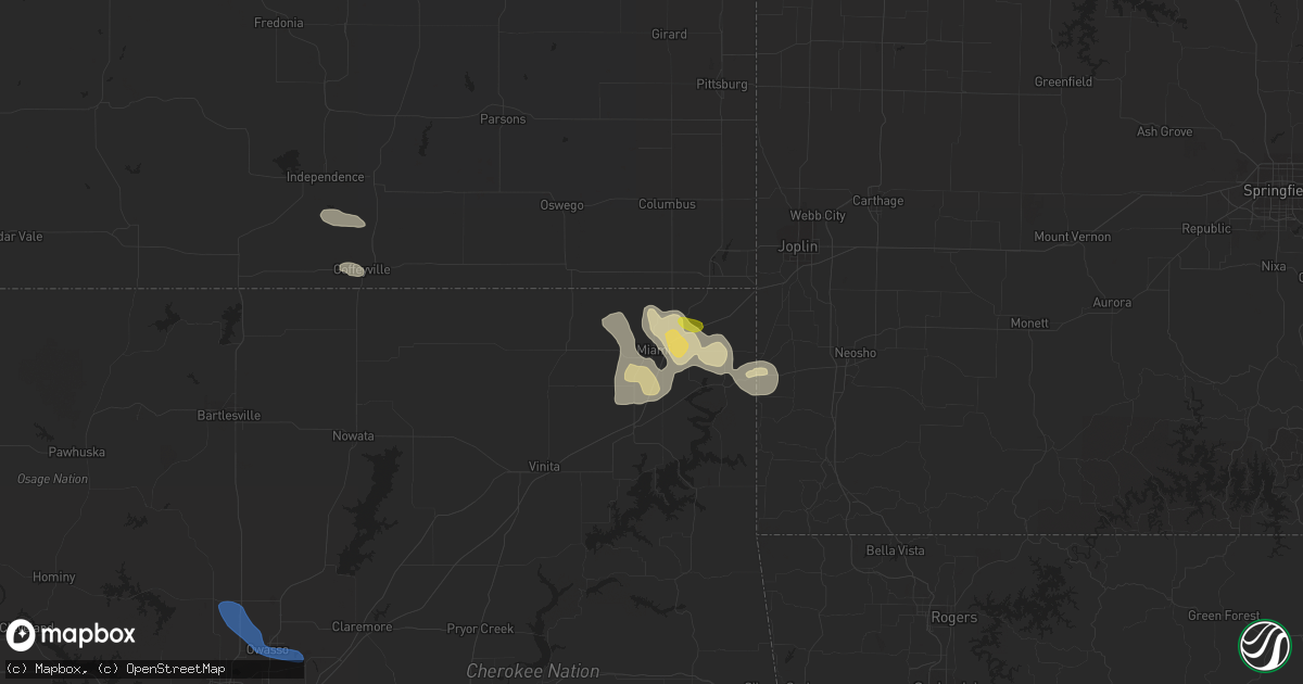 Hail map in Miami, OK on September 25, 2019