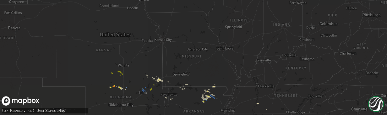 Hail map in Missouri on September 25, 2019