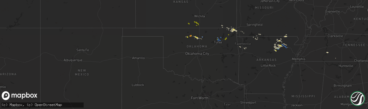 Hail map in Oklahoma on September 25, 2019