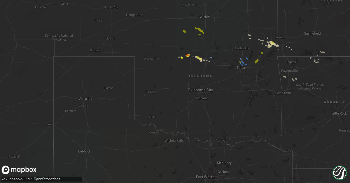Hail map in Oklahoma on September 25, 2019