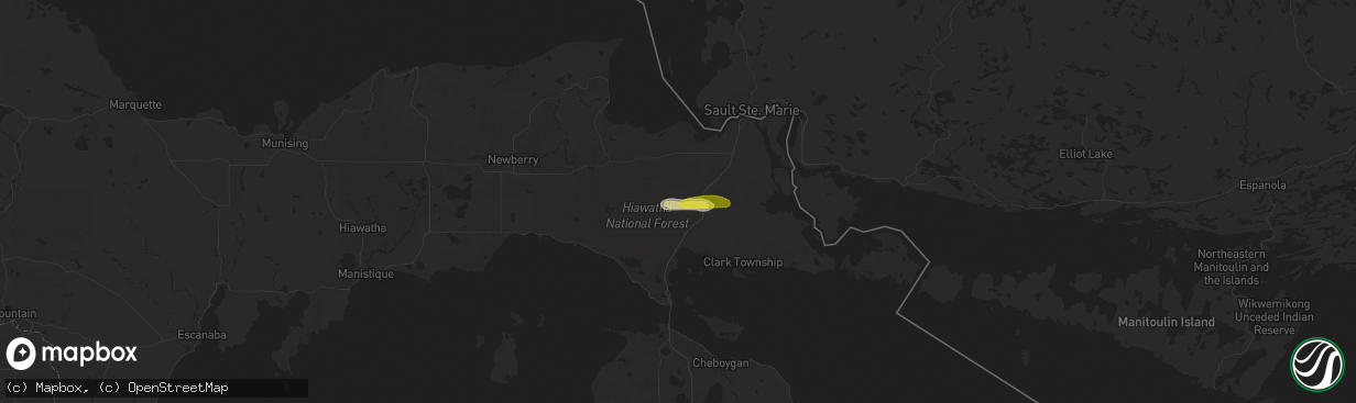 Hail map in Rudyard, MI on September 25, 2019