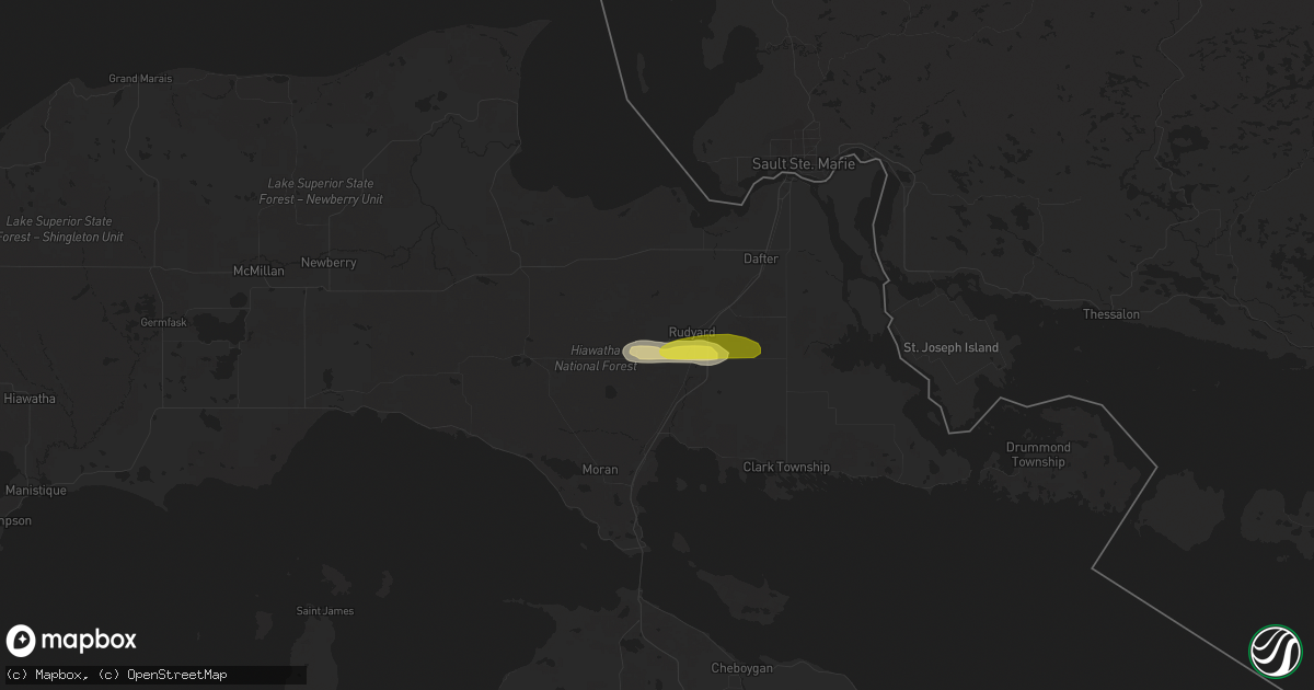 Hail map in Rudyard, MI on September 25, 2019