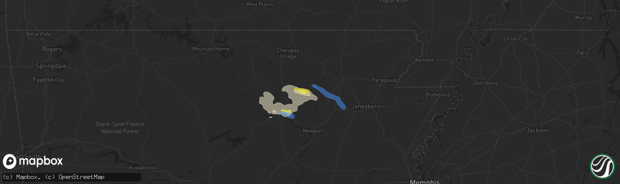 Hail map in Strawberry, AR on September 25, 2019