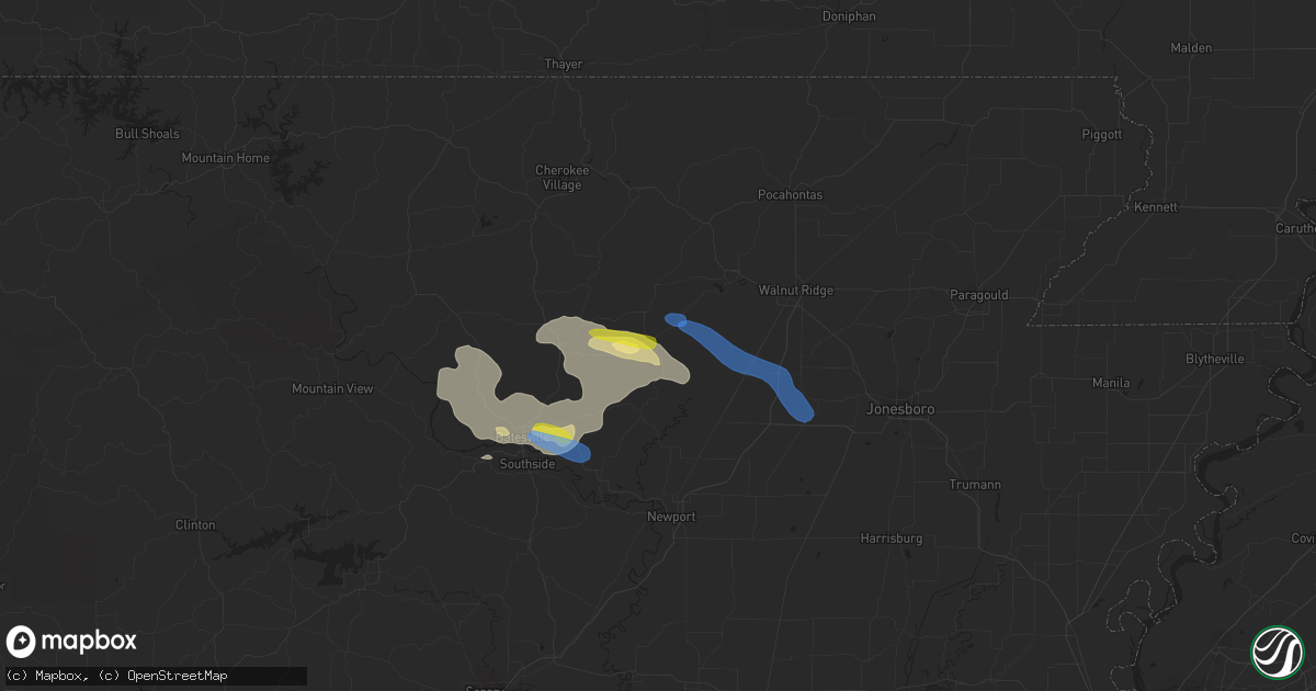 Hail map in Strawberry, AR on September 25, 2019