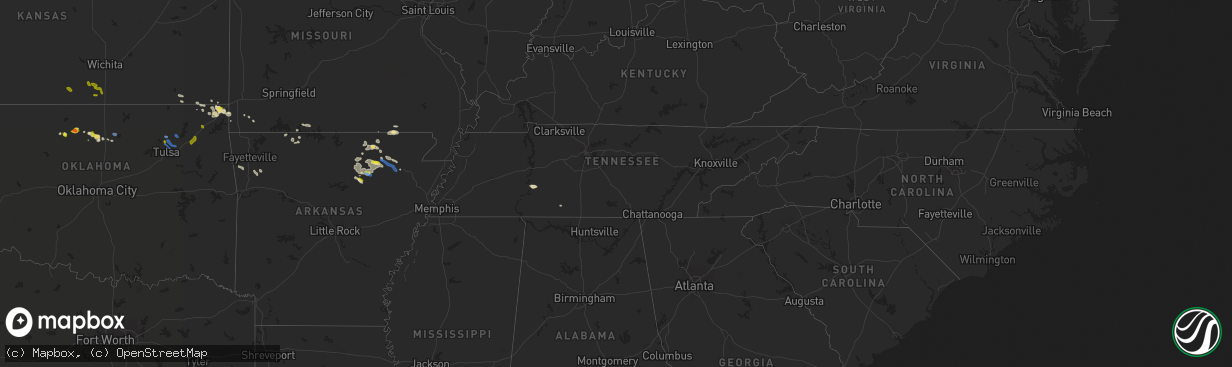 Hail map in Tennessee on September 25, 2019