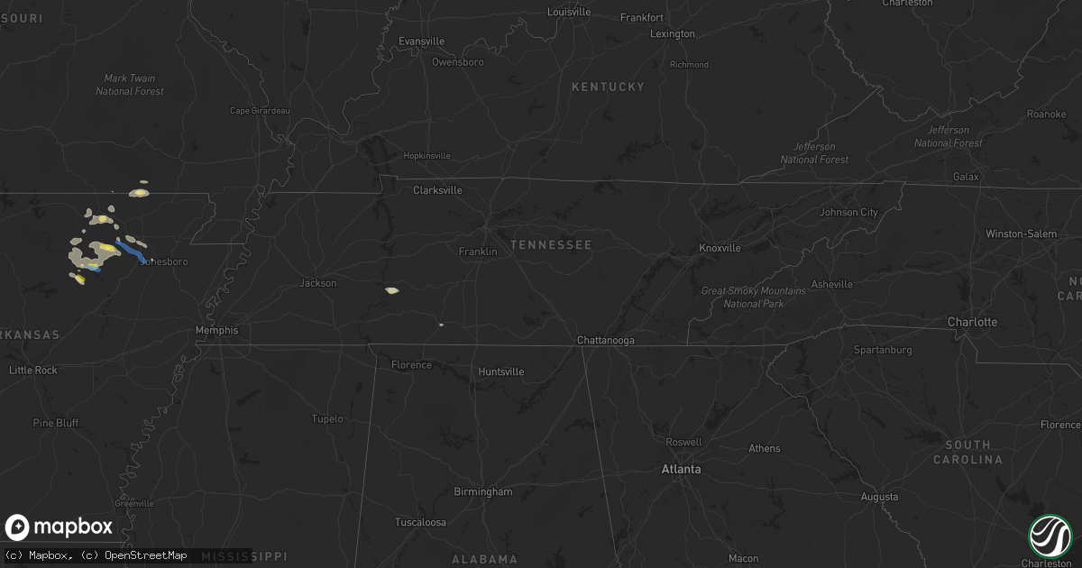Hail map in Tennessee on September 25, 2019