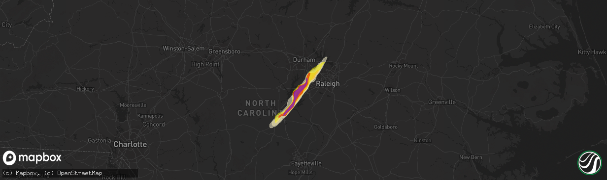 Hail map in Apex, NC on September 25, 2020