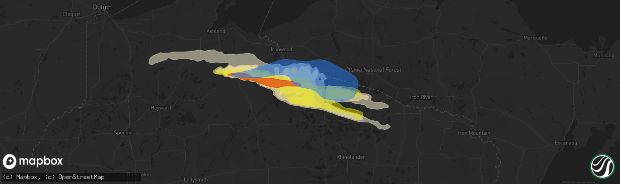 Hail map in Manitowish Waters, WI on September 25, 2020