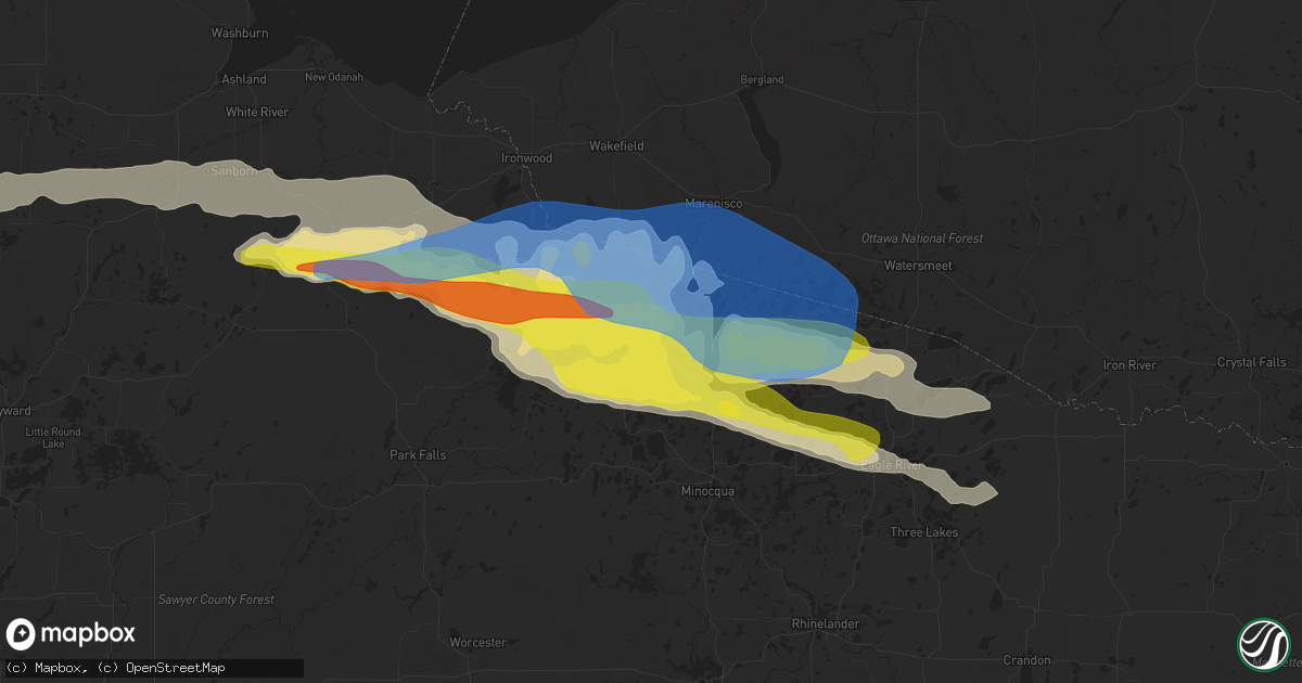 Hail map in Manitowish Waters, WI on September 25, 2020