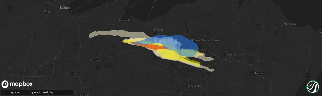 Hail map in Mercer, WI on September 25, 2020