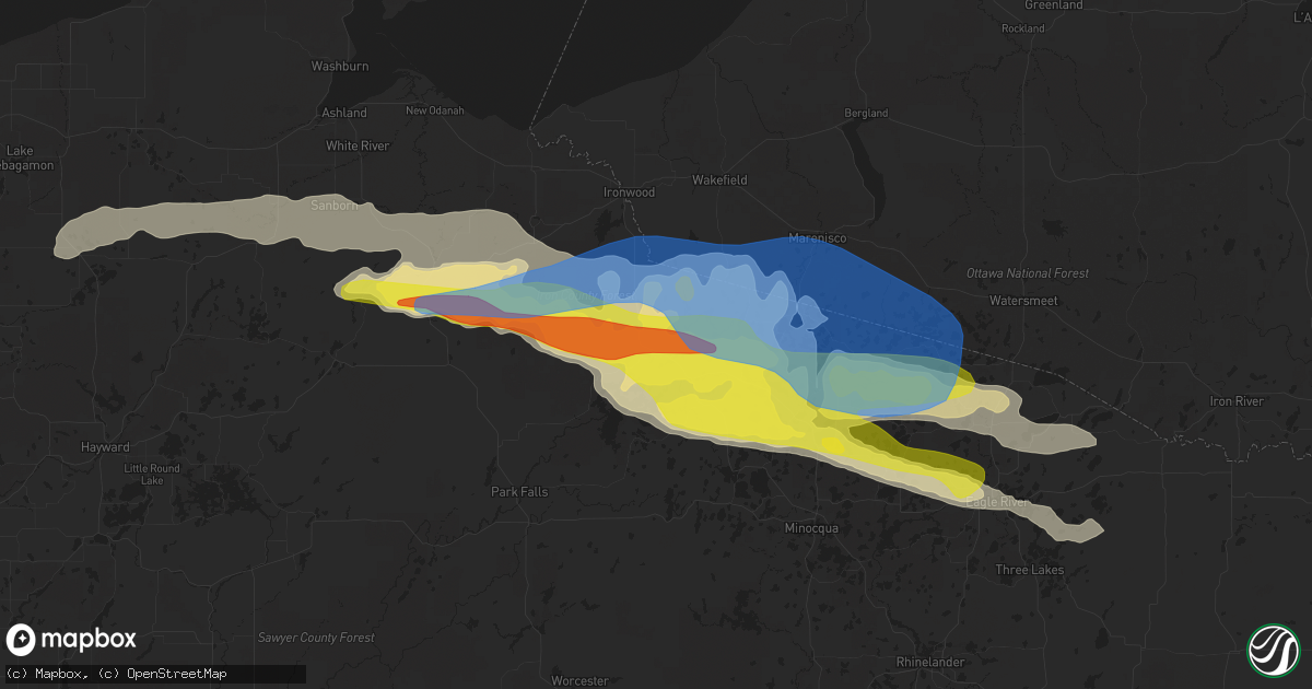 Hail map in Mercer, WI on September 25, 2020