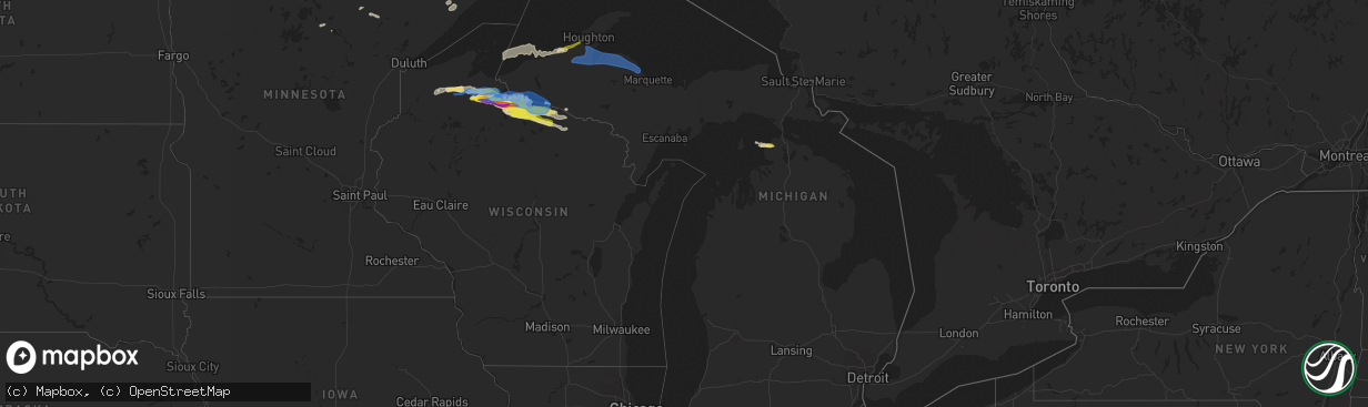 Hail map in Michigan on September 25, 2020