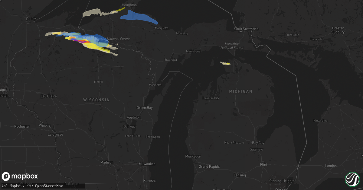 Hail map in Michigan on September 25, 2020