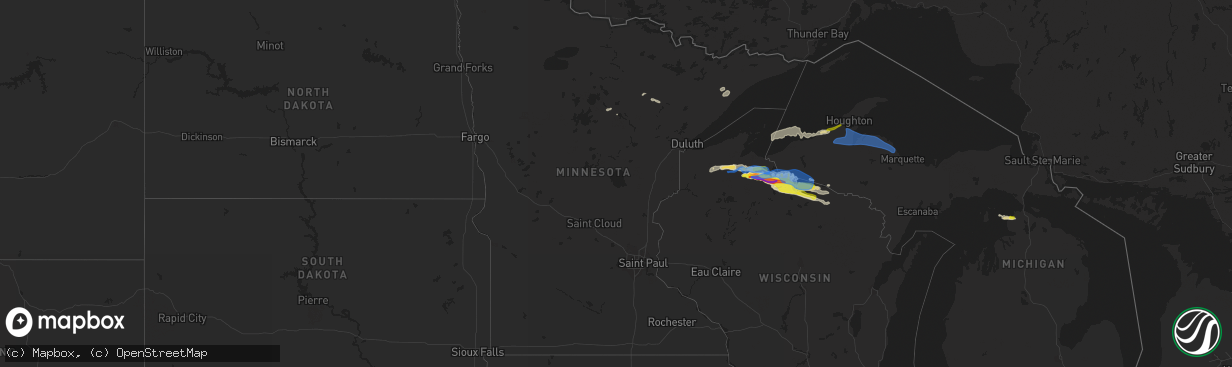 Hail map in Minnesota on September 25, 2020