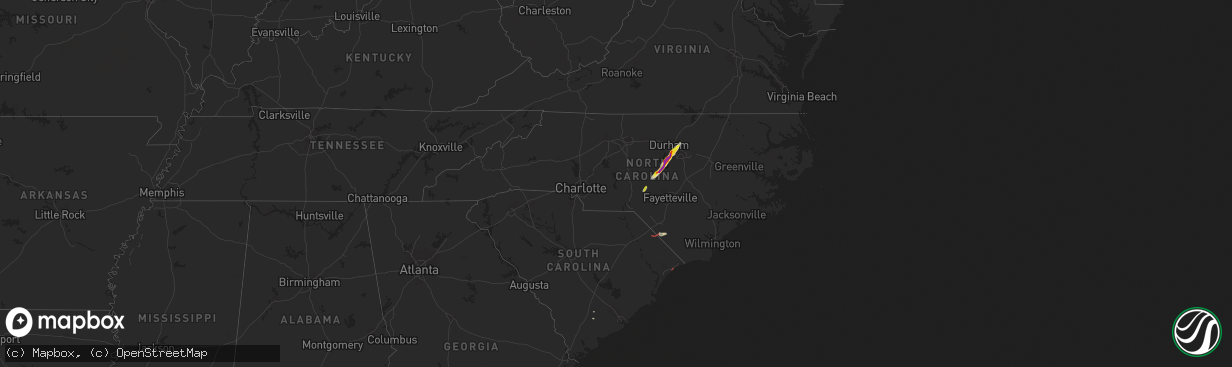 Hail map in North Carolina on September 25, 2020