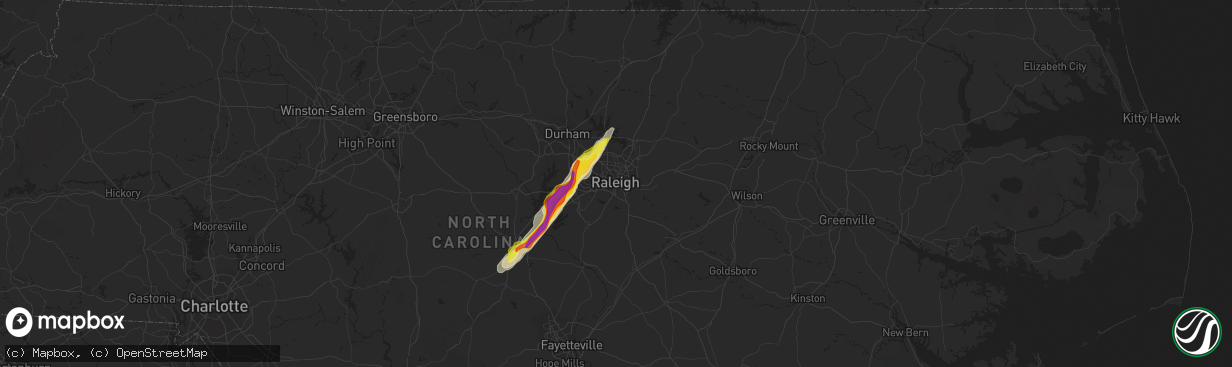 Hail map in Raleigh, NC on September 25, 2020