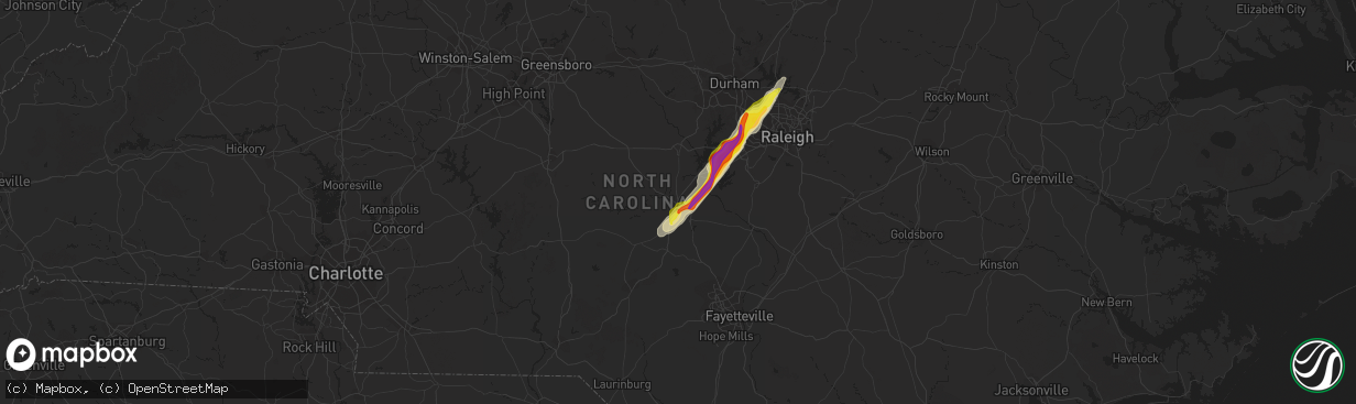 Hail map in Sanford, NC on September 25, 2020