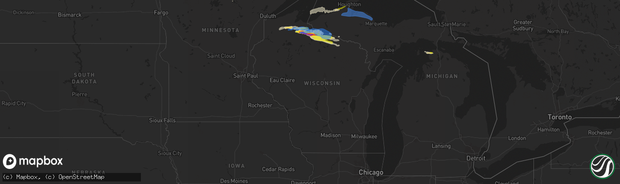 Hail map in Wisconsin on September 25, 2020