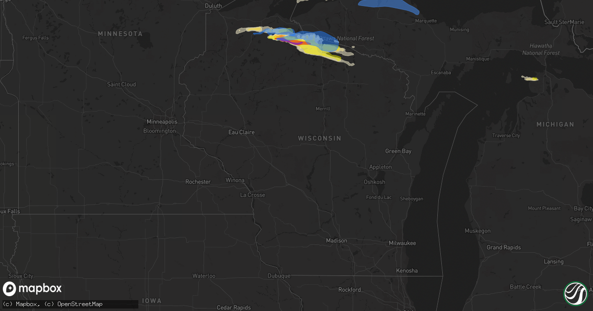 Hail map in Wisconsin on September 25, 2020