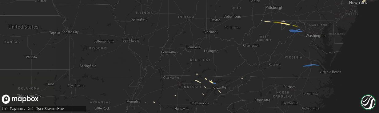 Hail map in Kentucky on September 25, 2022