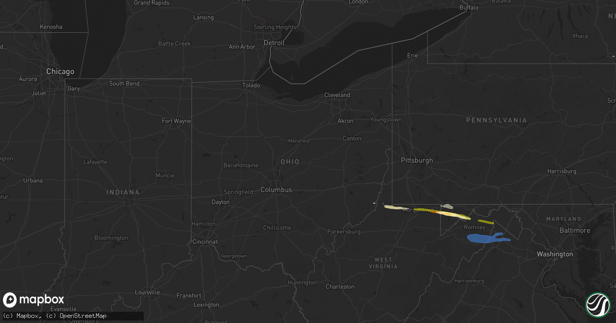 Hail map in Ohio on September 25, 2022