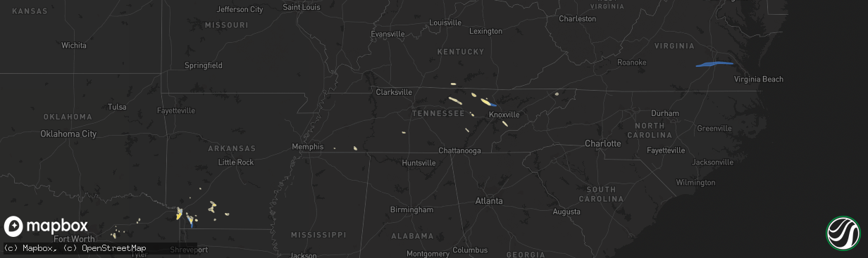 Hail map in Tennessee on September 25, 2022